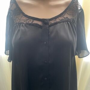 Elegant Black Lace Button-Down Chemise
